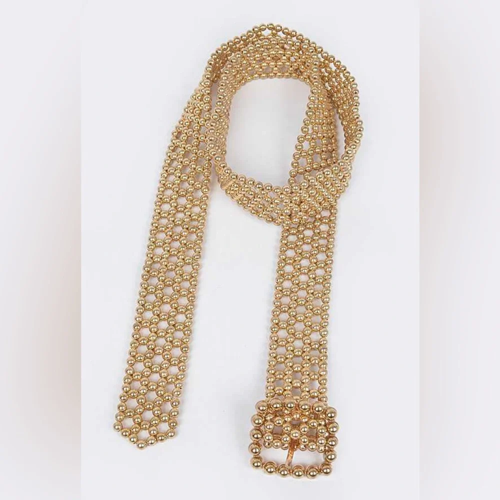 Metallic Gold Beaded Statement Belt